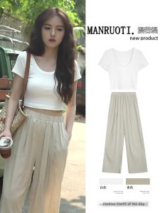 Summer Cold Casual Lazy Relaxed Feeling Wear a Whole Set of Yamamoto Pants Matching Tops Two-Piece Pants Suit