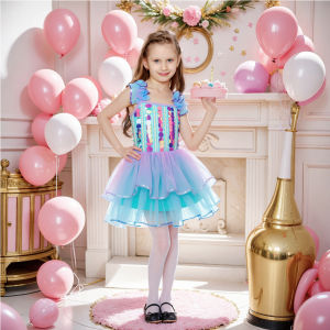 Girls Ballet Costume Children Little Swan Lake Professional Performance Sequins Dress Tutu Gauze Skirt with Headdress 4-13 Yrs