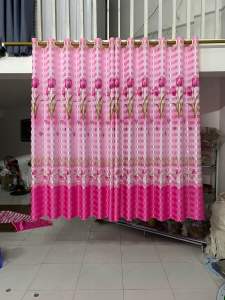 Rèm phi bóng hoa 1 mặt màu hồng hoạ tiết hoa tuylip rèm cửa sổ rèm cửa chính rèm ngăn phòng cản sáng decor phòng