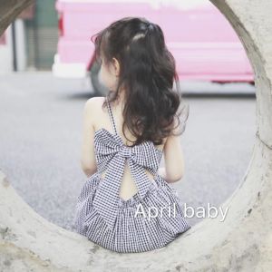 Fashionable Plaid Strapless Summer Dress for Girls Cotton Material Age-Appplicable from 2-7 Years Old Slip Skirt/Vest Skirt Style