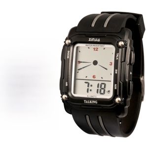 Voice Announcing Watch Electronic Square Digital Display Rubber Band Stainless Steel Case Waterproof for Men Students Elderly Blind