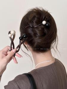 กิ๊บติดผมหัวเข็มขัดหางม้ารูปไข่มุกคู่ สไตล์เกาหลี กิ๊บติดผมแบบหนีบหางม้า ชุบเงิน สำหรับผู้หญิง รุ่นใหม่ 2025