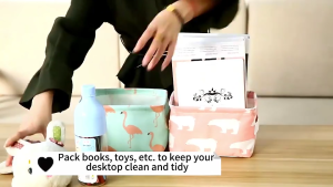 Foldable Cotton Linen Storage Box Waterproof Durable Fabric Cosmetic Storage Basket With Handle Desktop Storage Box