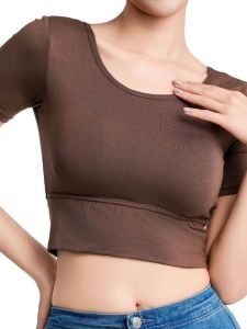 เสื้อยืดแขนสั้นทรงสลิมฟิตสีพื้นสำหรับผู้หญิง เสื้อผ้าทำงานสไตล์ยูนิเซ็กซ์ ทรงหลวม คอตั้ง แขนสั้น ฤดูร้อน 2024