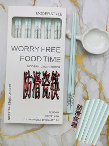 Antibacterial Ceramic Bone China Chopsticks Cute Blue Glaze Slip Resistant High Aesthetic Value Anti Mold Home Use Chopsticks