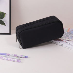 Solid Color Multi-Layer Pencil Case Large Capacity Portable Desktop Stationery Box and Zipper Storage Bag Back-to-School Gift