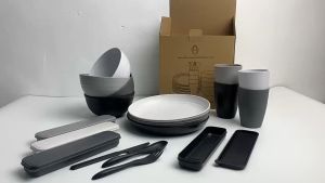 16-piece set of bowls plates cups and water cups set black wheat bowls plates cups and water cups hidangan 餐盘 —COD