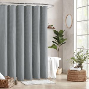 180x180cm Shower Curtain Waffle Weave Textured Oil-proof Shower Curtain for Bathroom Luxury Waterproof Curtain with 12 Hooks