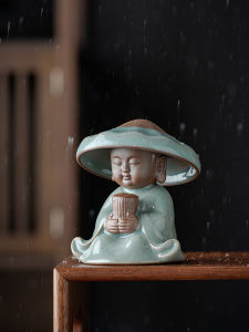 Creative All-Ceramic Integrated Monk Tea Funnel Tea Strainer Tea Ornaments Decoration Ge Kiln Strainer Tea Tea Partition Tea Ware Ceramic