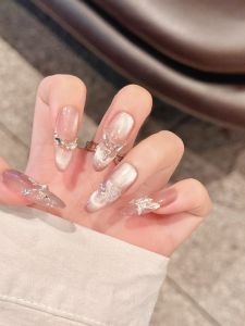 Ice-Permeable Gradient Cats Eye Manicure Long White Fancy Handmade Wear Nail Atmosphere Bridal Wedding Nail New Arrival