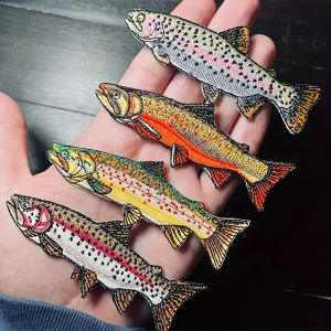 1PC Colorful Trout Freshwater Fish Embroidered Patch Iron On Inspiring Badge DIY Gift For Clothes Cap Bag Jacket Trucker Hat