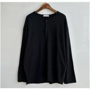 FLICBS | Henley Collar Light Thin Loose Textured Long Sleeve T-Shirt