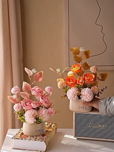 Nordic Style Artificial Faux Flowers Set with Vase Autumn Home Flower Arrangement Ornament Wedding Party Decorations