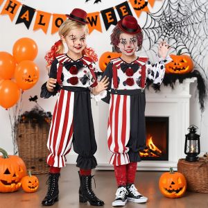 ชุดชุดตัวตลกฮาโลวีนน่ากลัวเด็กผู้หญิงชุดวินเทจสีแดงพร้อมหมวก5-10ปี