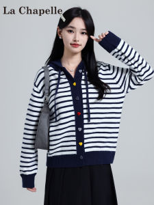 La Chapelle | Striped Hooded Knit Sweater for Women
