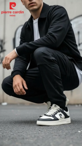 Giày Thể Thao Pierre Cardin thiết kế hiện đại kết hợp giữa 2 màu đen trắng Thoáng khí Thoải mái phù hợp với mọi hoàn cảnh - PCMFWS - 912