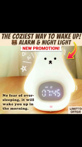 [SG Stock] Cute Bear 3-in-1 Night Light Alarm Clock | Soft BPA-Free Silicone Kids Sleep Trainer | Dimmable Nursery Lamp | 1200mAh USB Rechargeable Bedside Light
