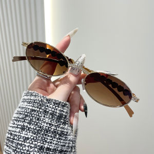 แว่นตากันแดดติดเพชรแฟชั่นใหม่สำหรับผู้หญิงแว่นกันแดดกรอบวงรีเล็กๆวินเทจป้องกันแสงยูวี400