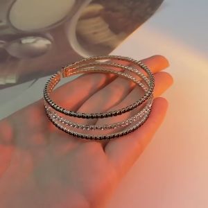 3 Lyer Clear Crystal Flex Cuff Bracelet