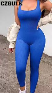 CZGUKE Womens Solid Color Ribbed Yoga Jumpsuit Seamless Slimming Gym Push Up Exercise Jumpsuit Womens Sportswear