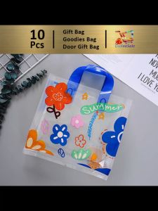 Gift Bag 10pcs Goodies Bag Door Gift Birthday Wedding Party (53) Korean Fresh Klein Blue Flower Thick Packaging Tote Transparent Plastic Bag礼物袋礼品袋购物袋