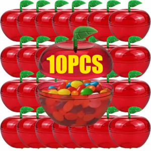 10Pcs Christmas Red Apple Shape Candy Boxes Plastic Containers Party Favors Christmas Decor Gift Boxes Storage Jar