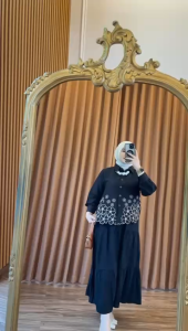 Laura Set Rok Embroidery - One Set Wanita Kekinian Polo Linen Premium Setelan Wanita Kemeja LD 110cm