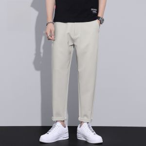 ROMON | Romon Mens Casual Pants Summer Thin Ice Silk Drape Loose Straight Leg Suit Pants Quick Dry Elastic Long Trousers Youthful Vitality Style