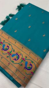 PRE ORDER 15 DAYS - Soft Pethani silk saree with Copper zari weawing motifs all over saree