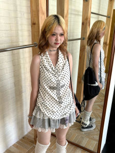 Spring Field Too Milk White Polka Dot Vest Sleeveless Slimming Top Cotton Commute Style Regular Length Casual Wear for Women