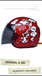 HELM EVO JM SNOOPY RED TERLARIS - Helm Cewek Motif Clasik dengan Material ABS Shell - Ringan dan Nyaman Dipakai (SNI)