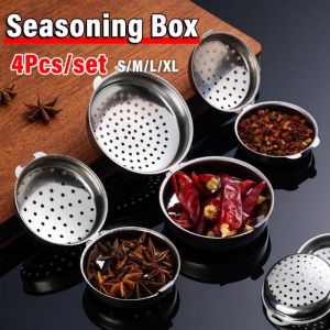 กล่องปรุงรสตาข่ายชงชาเครื่องเทศสแตนเลส4ชิ้น/ชุดนำมาใช้ใหม่ได้ที่กรองชาเครื่องเทศอุปกรณ์ทำครัว