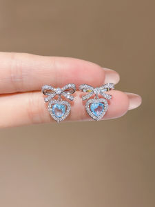 LYNNROMAN | Bông Tai Trái Tim Xanh Zircon Đầy Đủ