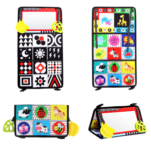 กระจกตั้งพื้นสีดำขาวสำหรับเด็กทารก ของเล่นเสริมพัฒนาการสำหรับเด็กอายุ 6-24 เดือน ของเล่นเด็กแบบมอนเตสซอรี่ ของเล่นเสริมพัฒนาการการคลาน