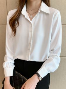 Spring Professional White Shirt Womens Design Loose Long Sleeve Interview Formal Top Workwear Comfortable Polyester Fiber