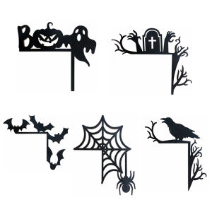 Halloween Door Corner Sign Pumpkin Bat Spider Web Black Wooden Hanging Ornament for Halloween Party Home Door Frame Decorations