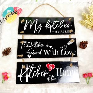 HIASAN DINDING DAPUR MY KITCHEN MY RULE SUSUN 10x30CM PAJANGAN KAYU POSTER DEKORASI DINDING RUMAH KAMAR