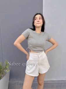 Nabee queeny เสื้อครอป ย่นข้าง ผ้ายืดเกรดพรีเมี่ยม เนื้อนิ่ม ไม่ย้วย ทรงสวย งานฮิต ติดเทรนด์ งานป้าย md style