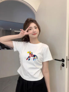 Design Sense Wrinkle Waist Tuck Short Sleeve T-shirt Cotton