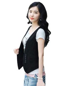Spring Summer 2024 Womens Short Pure Color Vest Jacket Casual Sweet Style Polyester Fiber Fill Double Button Closure Top