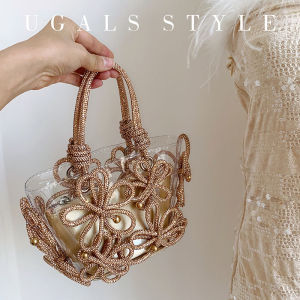 UGALS | Túi Xách Tote Hình Thùng Có Kim Cương Hoa Lấp Lánh Trong Suốt