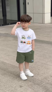 Set bộ tay ngắn thun cotton họa tiết Travel vui tươi và quần short bé trai 9tới 28kg BERNIE T1025B70