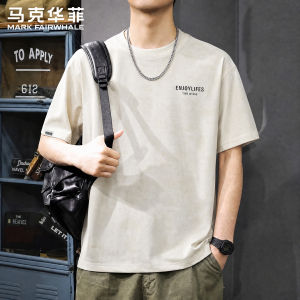 Mark Fairwhale | Summer Lightweight Short Sleeve T-Shirt Mens Loose Round Neck Letter Print Fashion Breathable