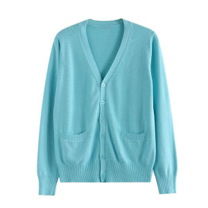 Áo Len Cardigan Dài Tay Màu Xanh Nước Biển Phong Cách Nhật Bản Dành Cho Nữ Áo Khoác Ngoài JK Cổ Chữ V Nút Đơn Dáng Rộng Thường Ngày Mùa Thu