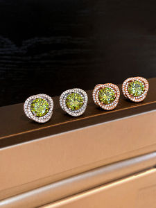 Exquisite Olive Green Fire Color Zircon 999 Pure Silver Earrings Elegant Unique Beautiful Dangle Studs Fashion Jewelry