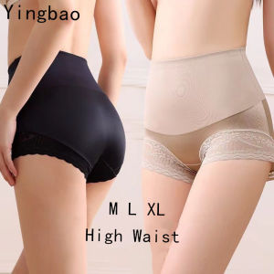 Yingbao eo cao Đồ Lót Phụ Nữ Shapewear tráng cắt tỉa định hình vóc dáng phụ nữ sợi vitcô không đường may giảm béo bụng kiểm soát quần lót ren mỏng mùa hè phong cách cà phê đen cộng với cỡ lớn