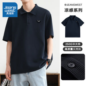 Jeanswest Mens Polo Shirt Short Sleeve Business Casual Quick Dry Collared T-Shirt Summer 2024 New Fashion Polyester Blend