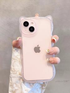 Cute Cat Ear Silicone Phone Case for Apple 15 16 pro Max Full Cover Protection Simple Ins Womens Style Semi Transparent Anti Fall