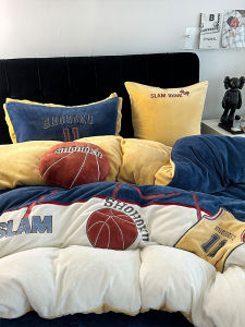Thickened Basketball Cartoon Style Childrens Coral Velvet Bedding Set Boys Warm Milk Velvet Four-Piece Bedding Cover Quilt