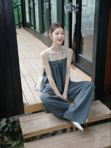 THROUS | Áo Blouse Dây Đeo Halter Phối Màu Mùa Hè
